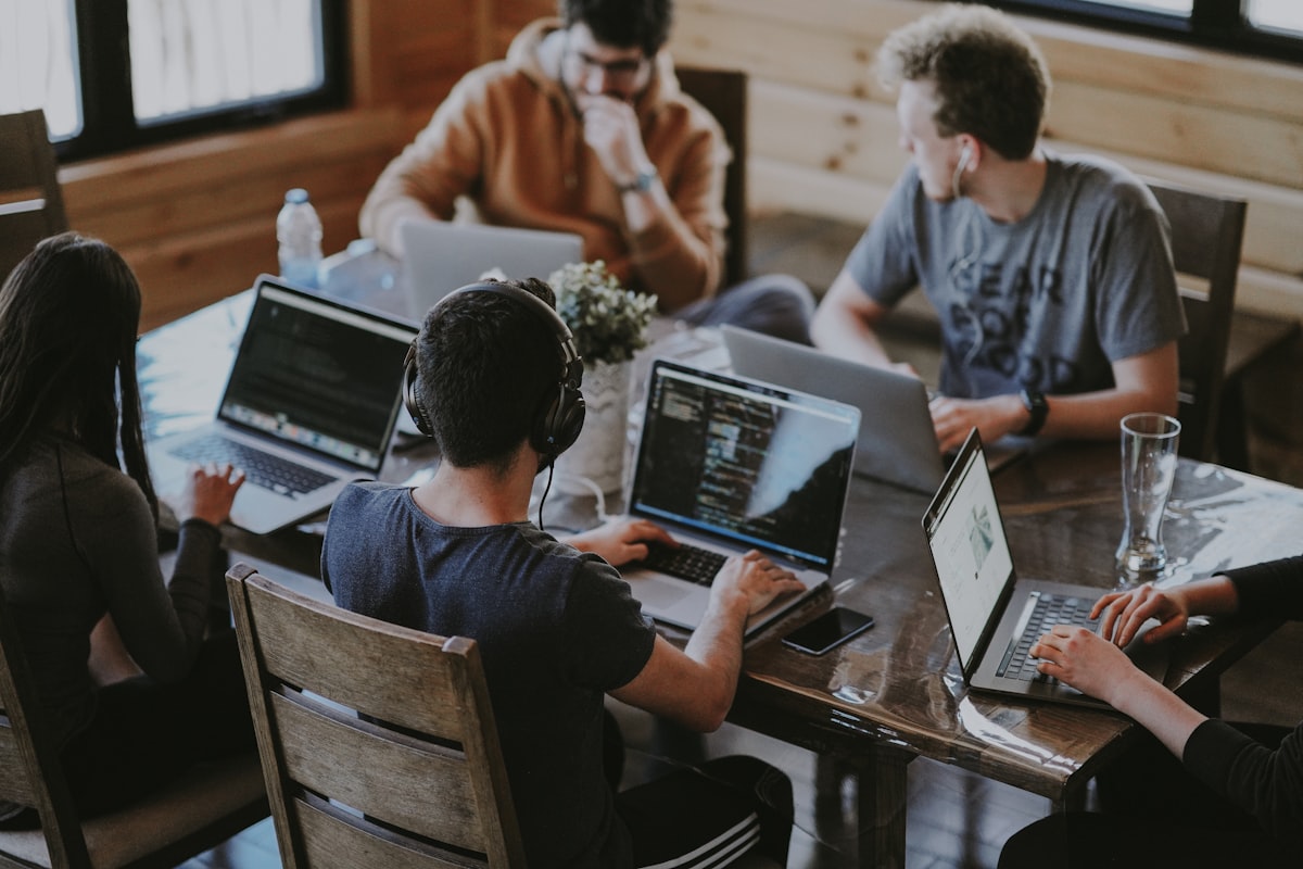 Colleagues collaborating around a table
